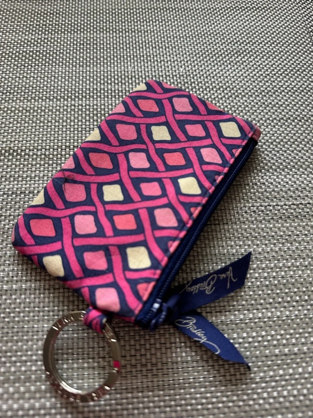 Vera Bradley Pink Navy Geometric ID Keychain Wallet